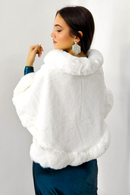Bolero tip capa Leya, din blana ecologica, cu prindere in gaica, Alb, Marime OneSize 4