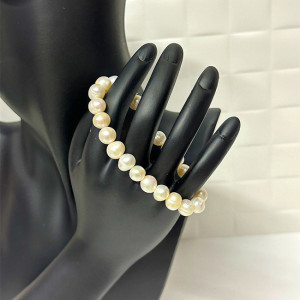 Bratara dama Classy, elastica, cu perle mici de cultura, Alb unt 2