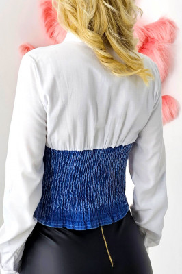 Camasa dama denim Cehia, cu doua texturi si rejansa elastica la spate, Alb 2