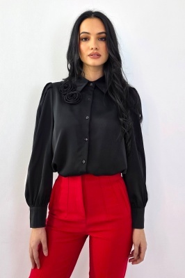 camasa eleganta negru cu lantic detasabil
