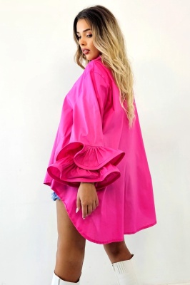 Camasa eleganta Sugar LoLLy, maneci cu volane si croi supradimensionat, Fucsia, Marime S/M/L lateral