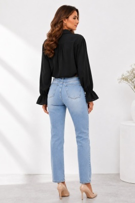 Camasa dama negru MELISAN cu maneci lungi