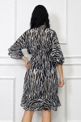 Cardigan midi de plaja Amber Print, cu volane si snur reglabil, Zebra Print detaliu spate