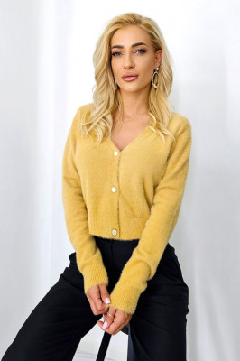 Cardigan tricotat FluFFy Vibe, cu aspect de casmir si nasturi eleganti, Crem 3