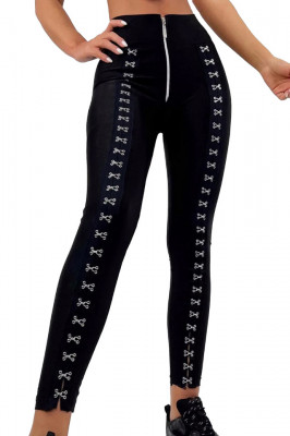 Colanti Elisei, cu capse metalice, fermoar in fata si textura lucioasa, Negru, Marime universala S/M