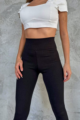 Colanti fitness Slim Vibes, aspect reiat, tetra si banda lata in talie cu efect modelator, Negru 2