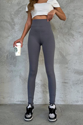 Colanti fitness Slim Vibes, aspect reiat, tetra si banda lata in talie cu efect modelator, Gri 2