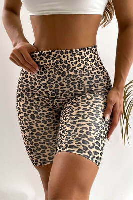 Colanti scurti fitness Ethan, cu banda modelatoare in talie si imprimeu variat, animal print, Bej leopard1