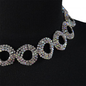 Colier Choker cu pietre semipretioase, la baza gatului, argintiu, CK014