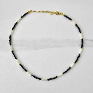 Colier choker Tennis, cu margele fațetate si lungime reglabila, Negru1