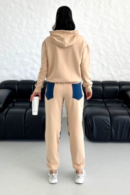 Compleu casual CONGO, cu bumbac si denim, Bej spate