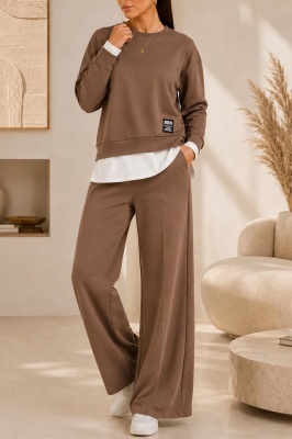 Compleu casual LUNARIA, cu bluza lejera si pantaloni largi, marime universala