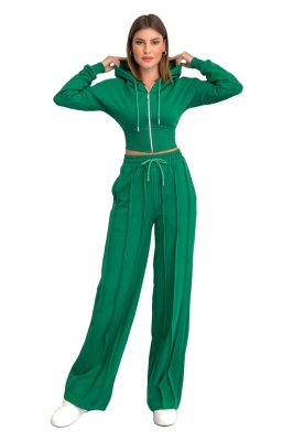 Compleu casual WalKING Time, hanorac si pantaloni cu dungi in relief, Verde 4
