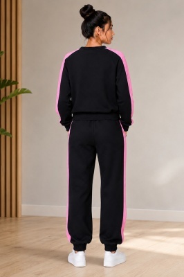 Compleu dama JARDIN, cu logo si print bicolor, NEGRU detaliu spate