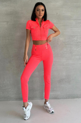 Compleu sport Walk, bluza scurta cu fermoar si pantaloni slim fit, Corai 2