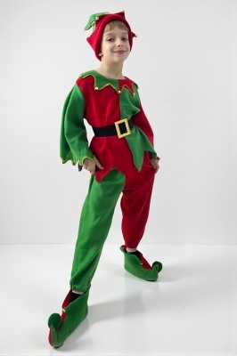costum elf băiat roșu verde cu clopoței