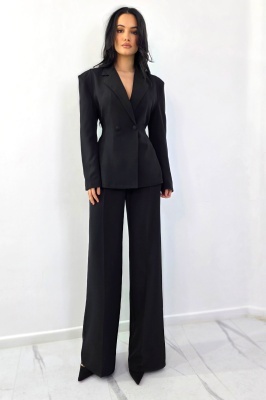 Costum dama KALEN, sacou cambrat cu funda si pantaloni drepti, Negru, Marime S/M