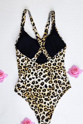 Costum de baie intreg Swim Love, cu bretele reglabile si strasuri artizanale, Animal print4