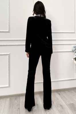 Costum elegant de dama Velluto, sacou cu pantaloni din catifea si paiete aplicate, Argintiu, Marime S/M poze spate
