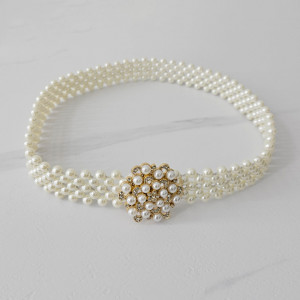 Curea elastica Pearly, catarama metalica decorativa si perle, Azalee eleganta