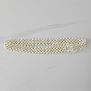 Curea elastica Pearly, catarama metalica decorativa si perle, Begonia argintiu 6