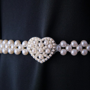 Curea elastica Pearly, catarama metalica decorativa si perle, Inima  3
