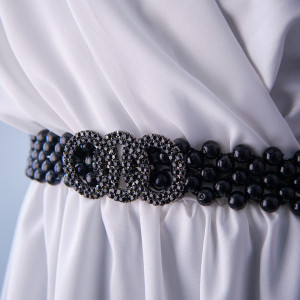 Curea elastica Pearly, catarama metalica decorativa si perle, Olimpic Negru 3