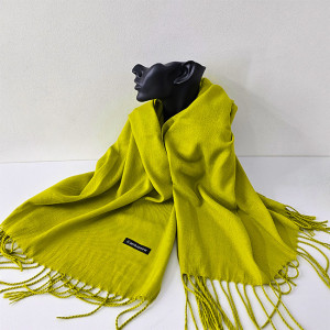 Esarfa tip sal Belladona, din material subtire, cu franjuri si emblema, Olive, 180x65 cm