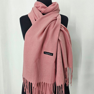 Esarfa tip sal Belladona, din material subtire, cu franjuri si emblema, Roz, 180x65 cm 5