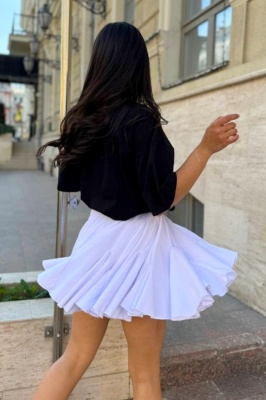 Fusta pantaloni cu volane, TWIST, croiala scurta cu volum, Alb 3