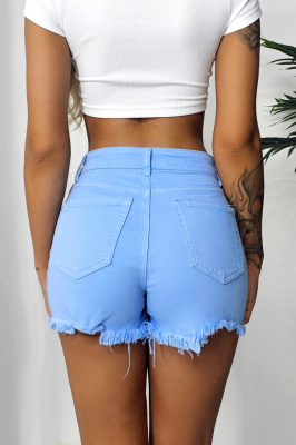 Fusta-pantalon de blugi Nirvana, cu decupaje si croiala asimetrica,  Albastru spate