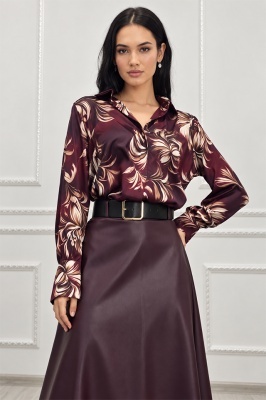 Fustă Clementina, bordo-prună, din piele ecologică, Made in Italy