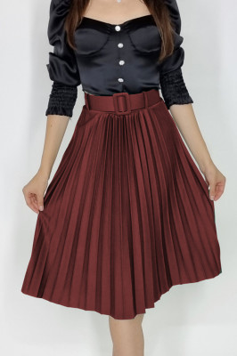Fusta plisata eleganta Carmen, curea de aceeasi culoare inclusa, Visiniu, Marime universala S/M2