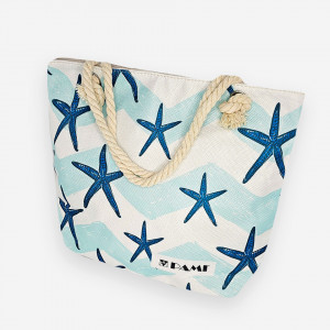 Geanta de plaja Genevie, cu imprimeu de vara si manere tip sfoara, Starfish,4