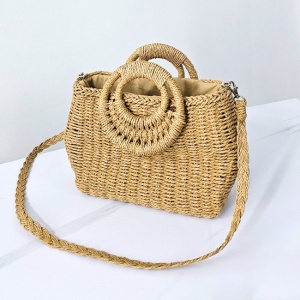Geanta de plaja STRAW, crossbody, cu husa si lant detasabil, Bej