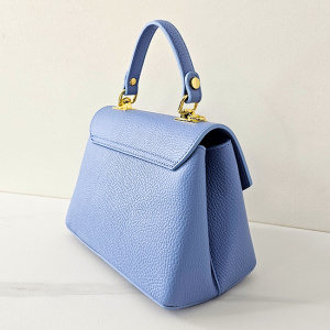 Geanta eleganta, Glamour Style, din piele naturala, business si curea detasabila, Albastru deschis lateral