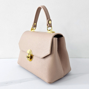 Geanta eleganta, Glamour Style, din piele naturala, business si curea detasabila, Roz prafuit lateral