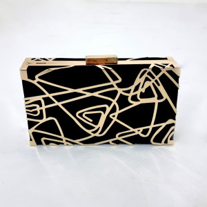 Poseta eleganta tip plic Melba, cu design abstract,  inchidere superioara si lant detasabil, Negru/Auriu3