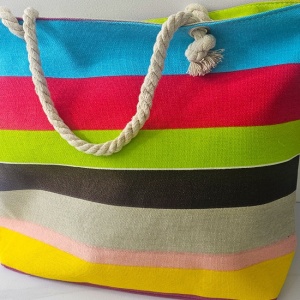 Geanta mare pentru plaja cu imprimeu de vara si manere tip sfoara, Wide stripes 2