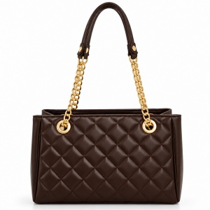 Geanta matlasata de umar ORVELLA din piele naturala cu barete cu lant auriu, Maro