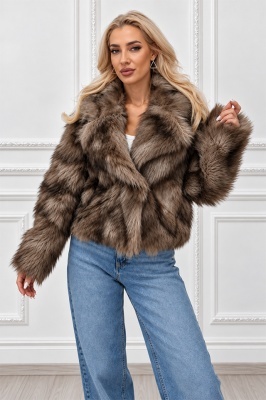 Haina animal print Ysolde din blana ecologica, cu interior satinat, BEJ, Marime S/M