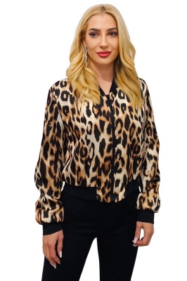 geaca subtire de toamna cu print leopard bej detaliu