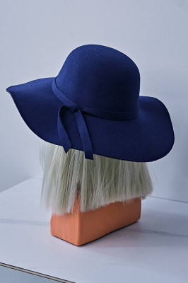 Palarie dama Vintage, cu bor lat si fundita, Bleumarin 4