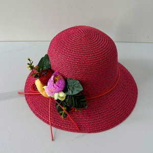 Palarie de plaja ChiClove cu flori, Roz fucsia