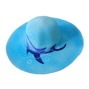 Palarie de soare SeaSide Style, cu imprimeu estival si bor lat, Albastru 2