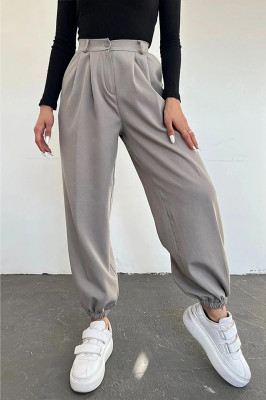 Pantaloni bufanti Tomas, cu talie inalta si pense ample, Gri 2