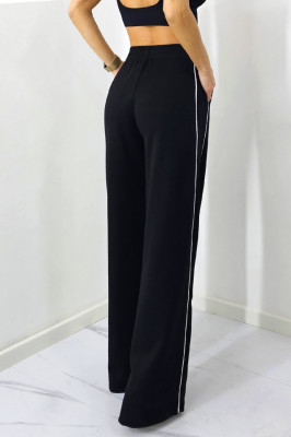 Pantaloni casual Sabyna, cu dungi laterale, banda elastica in talie si croiala wide leg spate