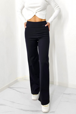 Pantaloni casual Aztech, cu aspect striat si croi evazat, Negru 3