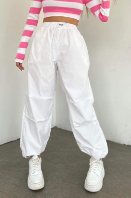 Pantaloni dama Force, croiala cargo, oversize, cu snur reglabil in talie si la baza piciorului, Alb1