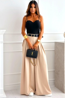 Pantaloni eleganti Ahmet, cu pense si curea inclusa, Crem, Marime S/M/L 5